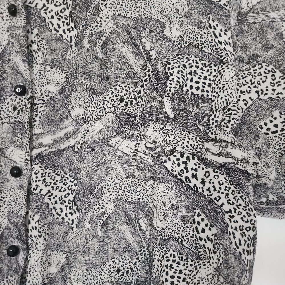 Vintage Literal Leopard Print Wool Blend Standing Collar Blouse - Picture 3 of 11